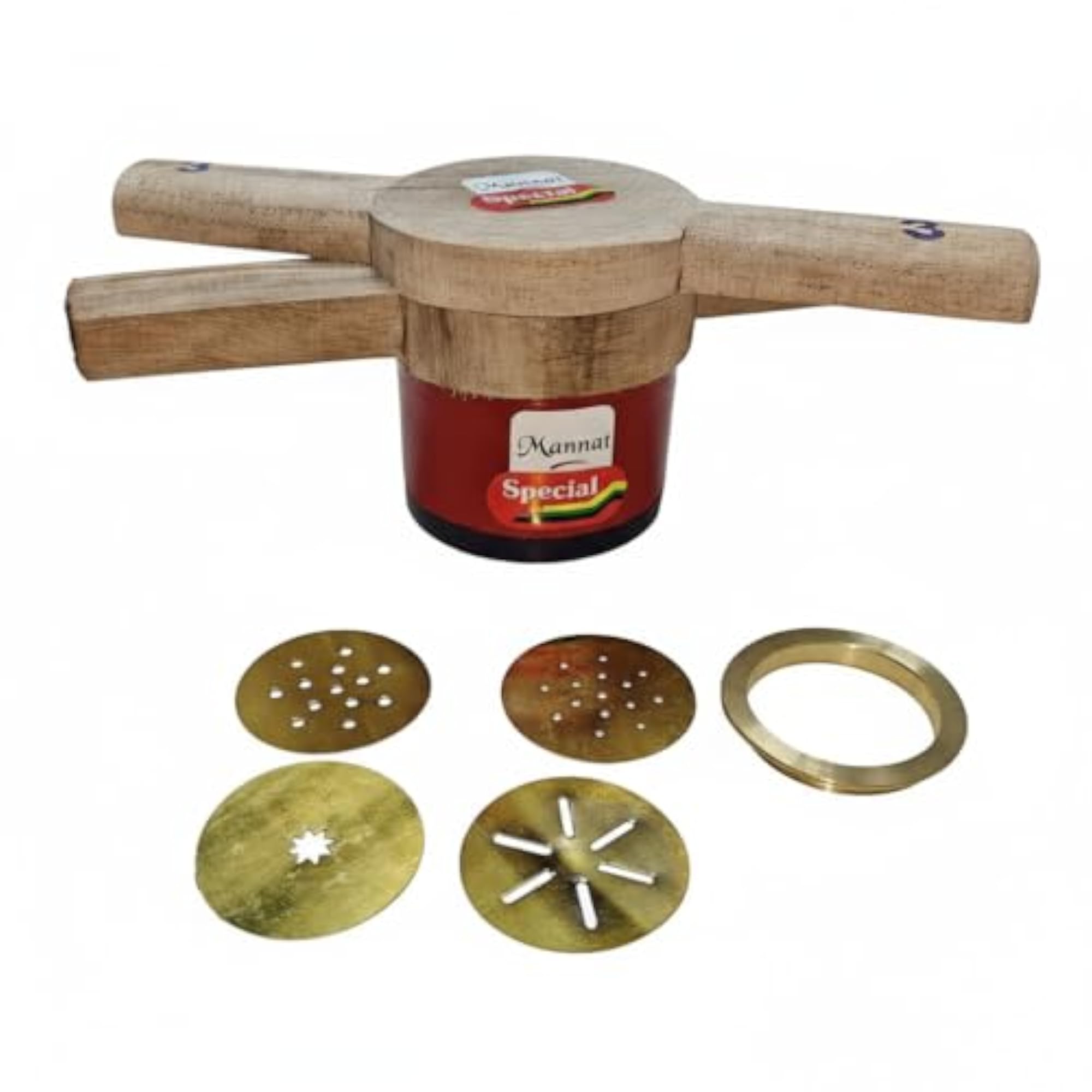 Traditional Wooden Chakli Maker Press with Brass Plates