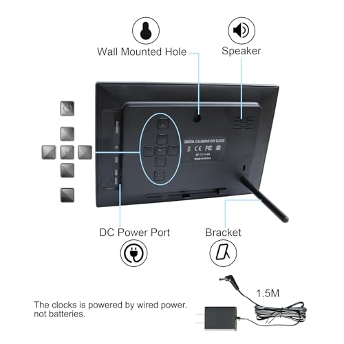 Golony 7-Inch Large Dementia Alarm Clock.Displays Month,Day And Time.Large-Digit Alarm Clock.12 Alarm Groups.Auto-Dimming.Suitable For Elderly Users.Black. - 6