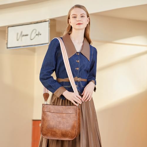 HKCLUF Crossbody Bags for Women Trendy Vegan Leather Hobo Handbags With 2PCS Adjustable Guitar Strap Shoulder Bucket Bags