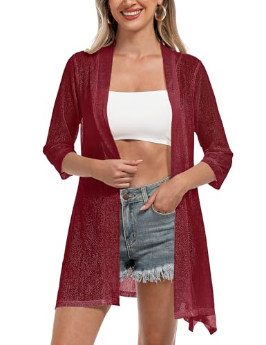Image of iClosam Women Casual 3 /4 Sleeve Sheer Open Front Cardigan Sweater Kimono