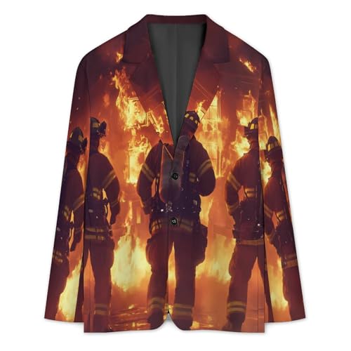 Firefighters and Fires Men's Slim Suit Long-Sleeve Prom Tuxedo Classic Two Button Business Jacket3