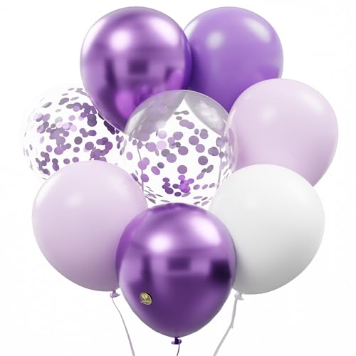 Image of AFTERLOON Biodegradable Natural Rubber Latex 50 pcs Purple /White 12 Inch Set, Plastic-Free Alternative Metallic Confetti Thickened Extra Strong Latex Helium Float Baby Shower Garland Wedding Decor