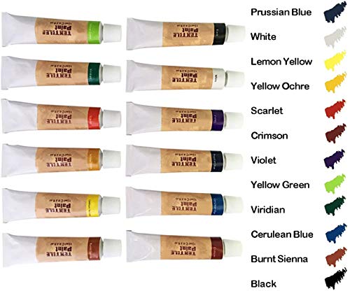 Permanent Fabric Paint Set, 18 Colors Acrylic Testile Paints with a Paint Tray Palette,No Heating Needed & Washable Fabric Paint for Clothes, Canvas, T-Shirts, Jeans, Bags, All DIY Projects