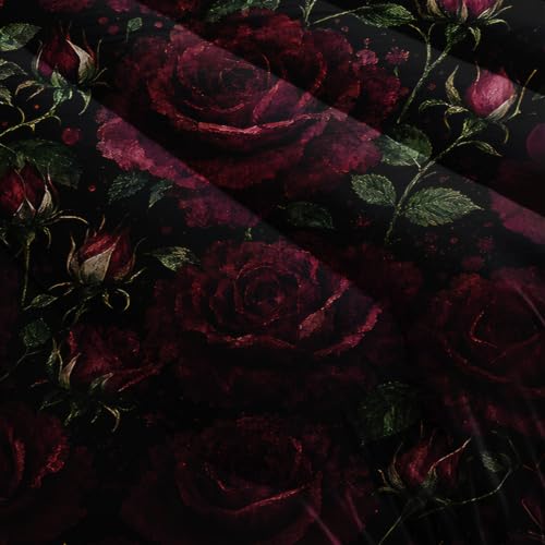 Image of AILONEN Midnight Rose Full Duvet Set 3 Piece, 1 Comforter + 2 Pillowcases, Wine Red Petals Dark Botanical Lattice Moody Garden Pattern for Victorian Guest Room