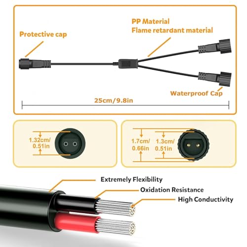 Redefun 2 Pin Splitter Connector for Christmas Lights, 2 Way Splitter Cable with Waterproof Cap Extension Cable Connector for Outdoor Garden Lights, G40 Globe Light, Fairy Light - Image 2