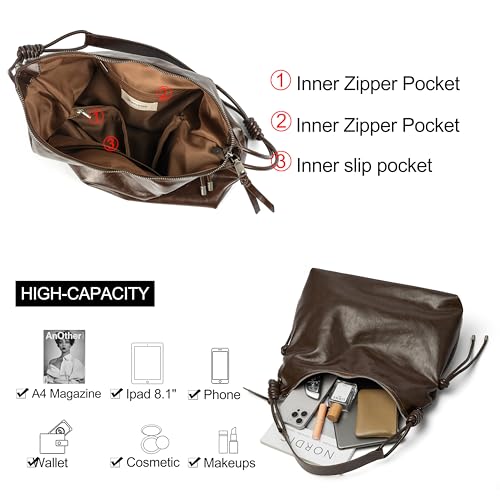Image of Soft Hobo Bag for Women Large Capacity Travel Designer Shoulder Purse with Knotted Adjustable Strap