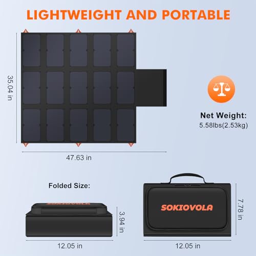 SOKIOVOLA - 100W 20V Foldable Portable Solar Charger with QC3.0 USB-A & Type C Output, IP68 Waterproof for Cell Phones, Tablets, Camera, Camping, Caravan, Hiking, Travel, - Image 4