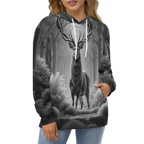 Sweat à capuche cerf 3D l'arbre majestueux pull gris aux finitions premium - 2