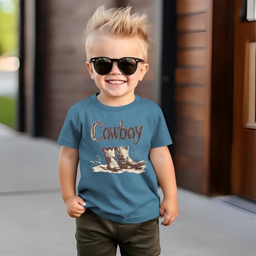 Toddler Boy Cowboy Shirt Retro Western Boots Tshirt Baby Boys Western Rodeo Outfits Short Sleeve Summer Tee Tops4