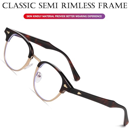 Image of AIEYEZO Retro Blue Light Glasses for Men Women 90s Classic Semi-Rimless Eyeglasses Fashion Cumputer Gaming Glasses