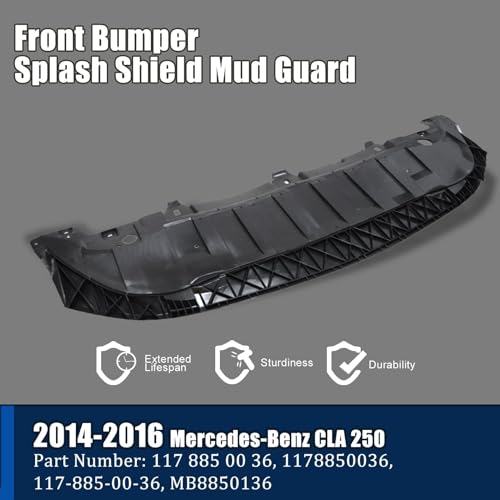 Image of FZJDSD Black Front Bumper Splash Shield Guard Under Cover 1178850036 Compatible with Mercedes-Benz CLA 250 2014-2016