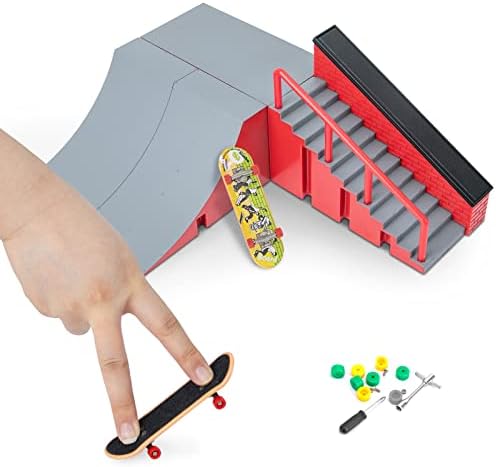 Gr8ware Finger Skateboard Ramps Set - 4 Pcs Combination Mini Ramp Track with Skateboards Desktop Skate Park Toys Finger Skateboarding Skate Ramps Set Fingerboard Training Props for Skate Lovers