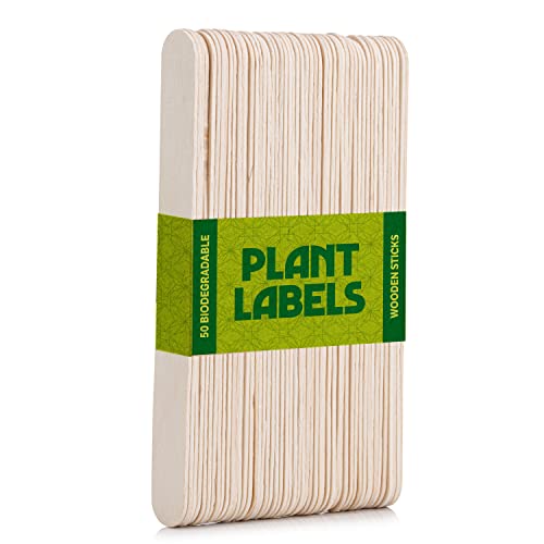 50Pcs Plant Labels, Biodegradable Wooden Sticks, Wooden Plant Labels, Plant Markers, Suitable for Indoor Outdoor Plants & Garden Planters