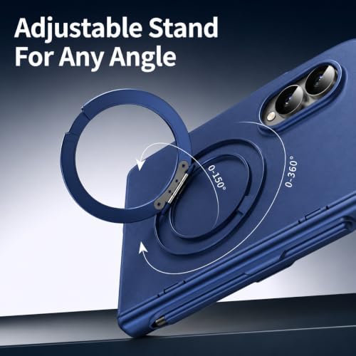 Image of amazon basics Armor Case for Samsung Galaxy Z Fold 8 with 360 Rotating Ring Stand, Built-in Screen Protector, Hinge Protection, and Included Stylus Pen (Matte Blue)