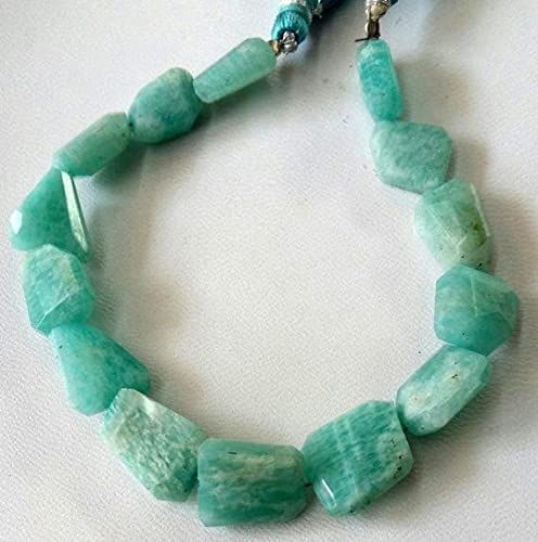 LKBEADS Fasetowane koraliki amazonitowe, bryłki, bardzo dobra jakość, rozmiar -- 9 x 12 mm -- 12 x 18 mm ok., sznurek 20 cm [E2100] samorodki amazonitowe