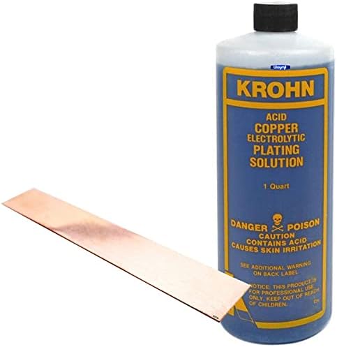 Krohn Acid Copper Electroplating Kit – 1 Quart Copper Plating Solution with Pure Copper Anode 1" x 6" for Jewelry & Metalworking
