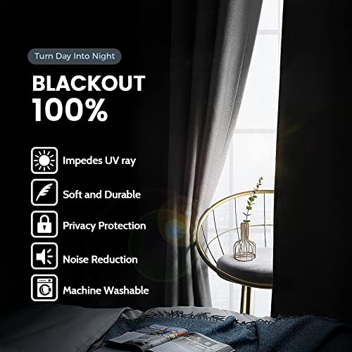 Image of SimpleHome Grey 100% Blackout Curtains Room Darkening Living Room 63 Inch