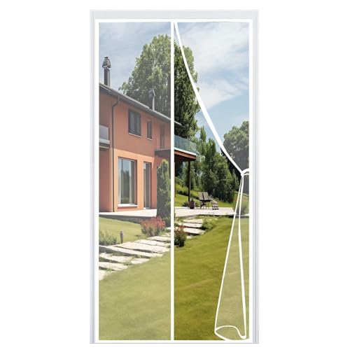 Mosquitera magnética de Manos Libres de Verano, 215x245cm, Cortina Abatible Antimosquitos, Mosquitera Puerta Magnética, Malla proteccion para puertas con imanes, Blanco
