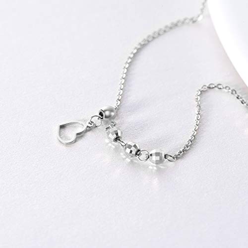 Sisgem 18K White Gold Anklets For Women, Heart Jewelry Ankle Bracelet For Ladies, Love Gifts For Her, 8.3"-9.8" #TOP3