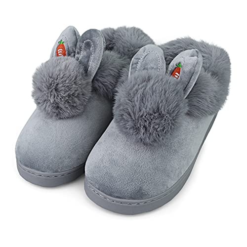Chaussons Fille Lapin Mignon Épaississement en Peluche Chaud Intérieur Doux Pantoufles Antidérapant Accueil Slippers Gris EU 30 31 Cover