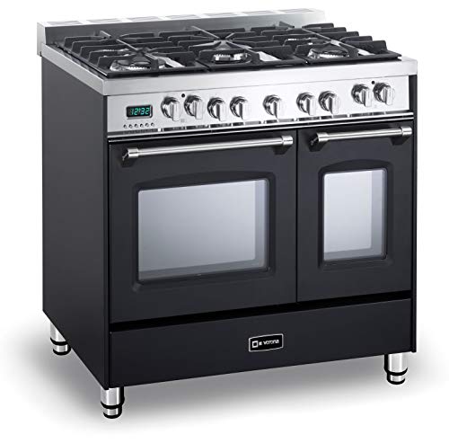 Verona VPFSGE365DE 36 Inch. Dual Fuel Range Freestanding 5 Sealed Burners Double Oven Convection Storage Drawer Matte Black thumb #1