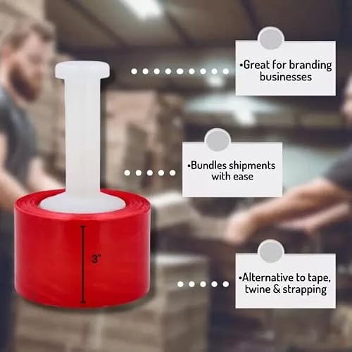 Psbm Mini Red Stretch Wrap With Handle, 18 Pack, 3 Inch X 1000 Feet, Dark/Opaque Tint Plastic Cling For Bundling, Strapping, Wrapping #TOP3