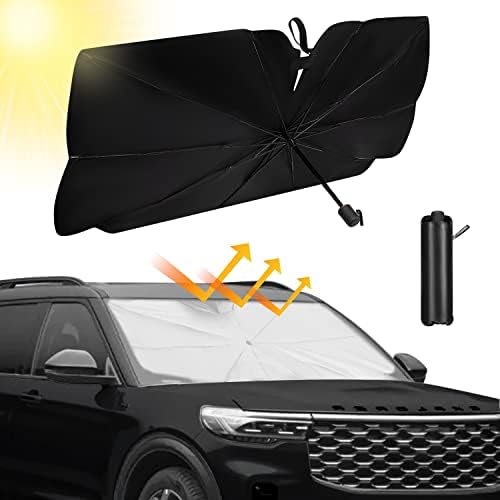 Car Windshield Sun Shade Umbrella,Durable 240T Composite Car Sun Visor for Sun Protection and Heat Insulation and UV,Foldable Sun Shield with Storage Bag, for Most Cars Trucks Vans and SUVs（55"x32"）