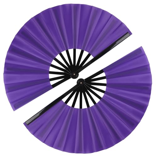 Tkocisa 2 Pack Large Folding Hand Fan for Men/Women, Rave Fan Vintage Retro Fabric Fans, Chinese Kung Fu Tai Chi Hand Fan for Festival, Dance, Gift, Performance, Decorations (Purple)