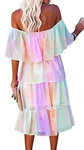 Etcyy Women's Tied Dye Off The Shoulder Ruffles Summer Loose Casual Chiffon Long Party Beach Maxi Dress #TOP4