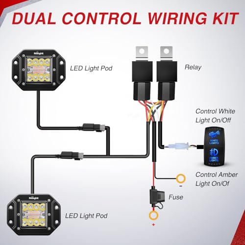 Image of Nilight Flush Mount LED Light Pods 2PCS 42W Amber White 3 Lighting Modes | Fog Lights Spot Flood Combo Beam with Dual Control 18AWG Wiring Harness for Truck Pickup Golf Cart UTV ATV SUV Boat 4x4 Car