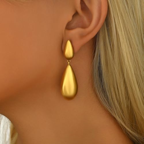 Gold Chunky Earrings for Women 18K Gold Plated Waterdrop Earrings Hypoallergenic Lightweight Teardrop Drop Dangle Earrings Fashion Jewelry3