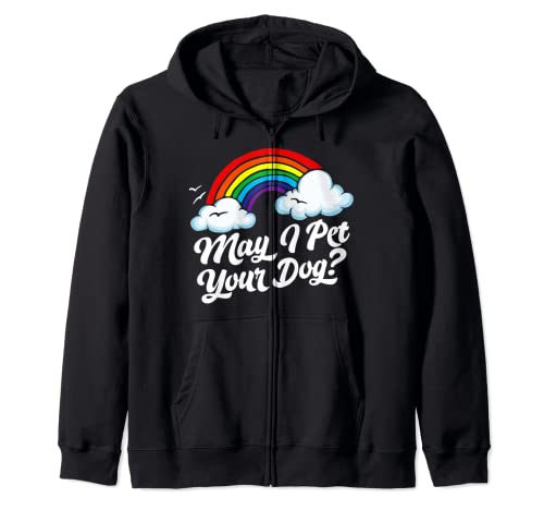 May I Pet Your Dog? Funny Retro Pet Lover Vintage Rainbow Sudadera con Capucha