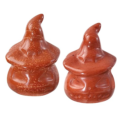 Nupuyai 2pcs Red Jasper Mini Crystal Stone Halloween Skull Pumpkin Statue Set