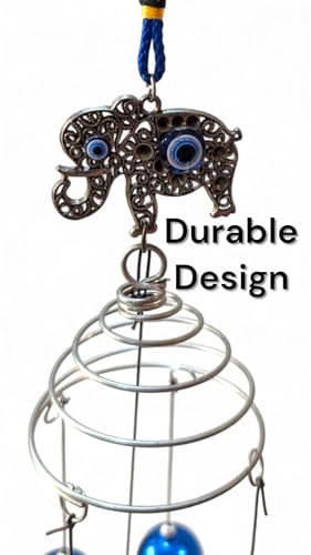 Image of Ganesh Elephant Evil Eye Wind Chime | Vastu & Feng Shui Good Luck Hanging | Metal Bells for Home, Temple & Outdoor Decoration
