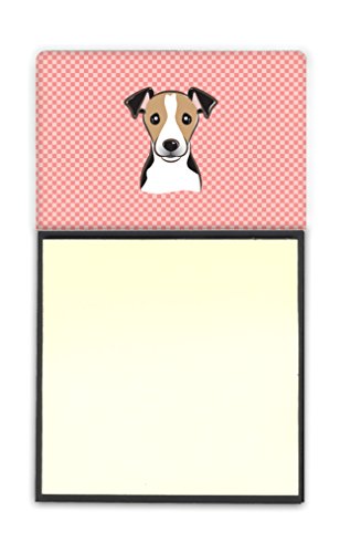 Caroline's Treasures BB1261SN Checkerboard Pink Jack Russell Terrier Refillable Sticky Note Holder or Postit Note Dispenser, 3.25 by 5.5", Multicolor