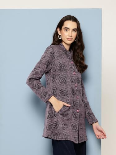 Image of Aarika Womens Winter Wear Lemon Colour Abstract Woolen Cardigan