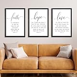 Faith Hope and Love Bible Verses Wall Decor Sign 16x11Inch Wood Framed Set of 3 Farmhouse Living Room Christian Faith Scripture Art Inspirational Religious Quote Love Wall Hanging (Black)