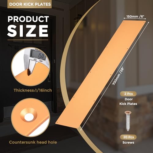 uxcell 2pcs Door Kick Plate, 6 x 28 Inches Anodized Aluminum Kick Plate Door Plate, 1.5mm (1/16 Inch) Thickness, for Exterior Front Door or Back Door, Copper Gold by uxcell - Image 2