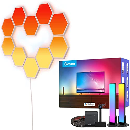 Govee DreamView TV Backlights Bundle with Govee Glide Hexa Light Panels for Gaming & Movies, Works with Alexa & Google Home