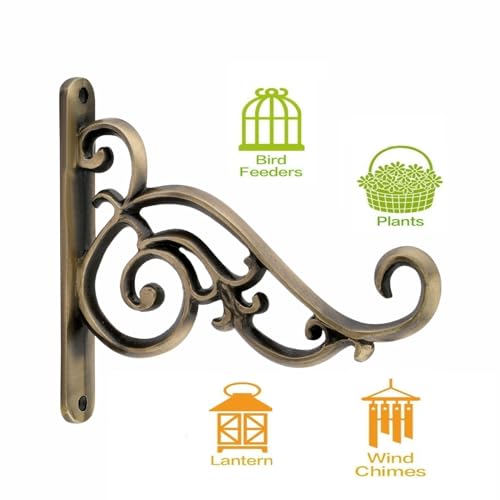 Image of Metal Wall Hook Hanging Plant Bracket | Decorative Straight Plant Hanger for Pots, Bird Feeders, Planters, Lanterns, Cotton, Wind Chimes Indoor Outdoor, (Pack of 1, Antique 45)