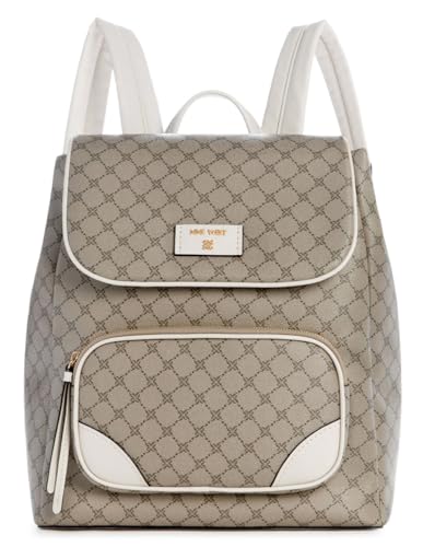 Nine West Mochila feminina Winsland com aba, bolsa, ombro, bolsa, Logotipo bege/leite, Medium
