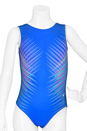 Destira Tiger Stripe Gymnastics Leotard For Girls, Blue With Colorful Design, Soft Comfortable Fabric Athletic Wear, Adult Small #TOP1