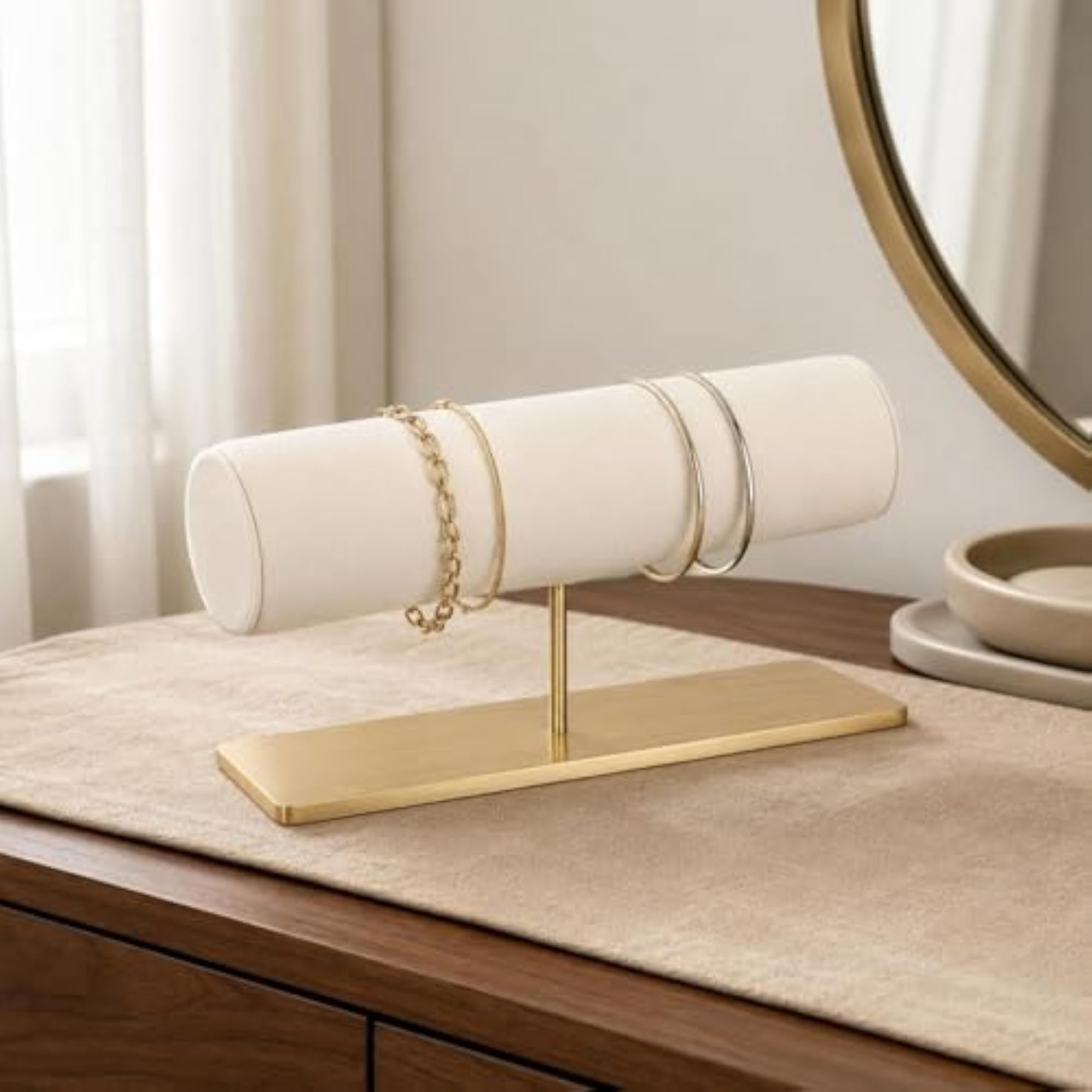 Padded T-Shaped Bar Jewelry Stand, Cylindrical Display