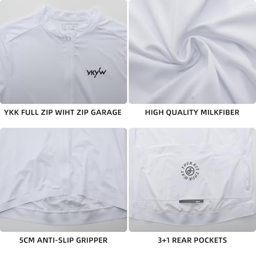 Image of YKYWBIKE Cycling Jersey Men Aero Race Fit, Road Bike Jersey Short Sleeved Moisture Wicking, Breathable,Zip Pocket,UPF50+