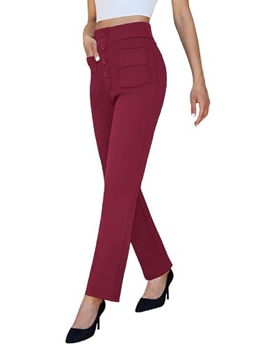 keriffe High Waist Stretchy Womens Dress Pants Straight Leg Work Pants