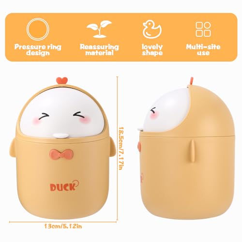 Huifoo Mini TischmüLleimer mit Deckel, Süße Cartoon Tisch Mülleimer, Cute Papierkorb Klein, Kawaii Deko, Aufbewahrungsbox, für BüRos, Kinderzimmer, Schminktisch, Wohnzimmer - Gelb