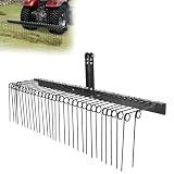 VEVOR Tow Behind Landscape Rake, 72' Lawn Dethatcher Rake with 32 Steel Tines, Attaches to Category 1, 3 Point Hitch for Tractor, Heavy Duty Tow Dethatcher for Leaves, Pine Needles, Straw, and Grass