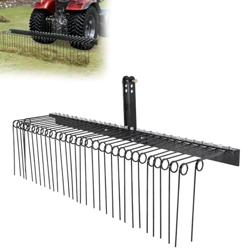 VEVOR Tow Behind Landscape Rake, 72" Lawn Dethatcher Rake with 32 Steel Tines, Attaches to Category 1, 3 Point Hitch for Tractor, Heavy Duty Tow Dethatcher for Leaves, Pine Needles, Straw, and Grass
