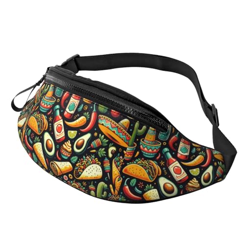 Hiking Fanny Pack Mexican-Tacos-Cactus-Pepper Crossbody Waist Bag Lightweight Belt Bag