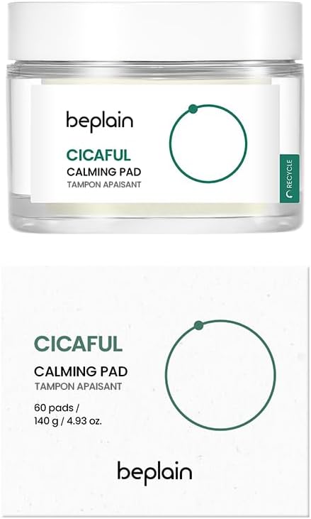 beplain Be Plain Cicaful Calming Pads (60counts) | Centella Hydrating & Soothing Toner Pad | Gentle Facial Peels & Resurfacing Treatment | Daily Exfoliating For Sensitive, Acne Prone Skin |